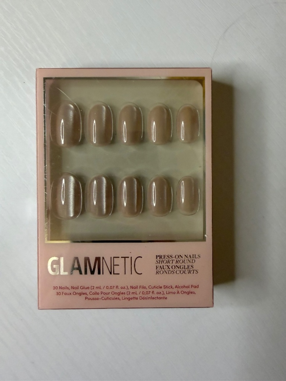 Glamnetic Press On Nails color pure intentions sparkly champagne short round NWT - Picture 3 of 4